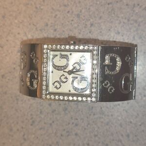 Guess Vintage Women's Stainless Steel Square Silver Watch With Rhinestones-NWOT